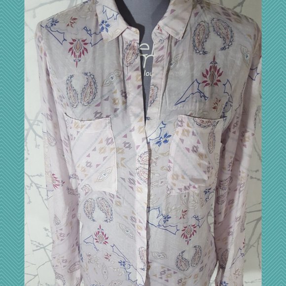 Anthropologie Cloth & Stone Blush Pink Paisley Print Sheer Tavari Shirt Fairy - Picture 2 of 5